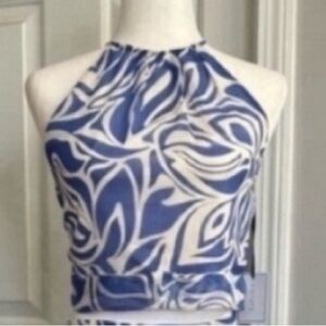 1 State Blue Print Open Back Halter Tie Top NWT Sz XL